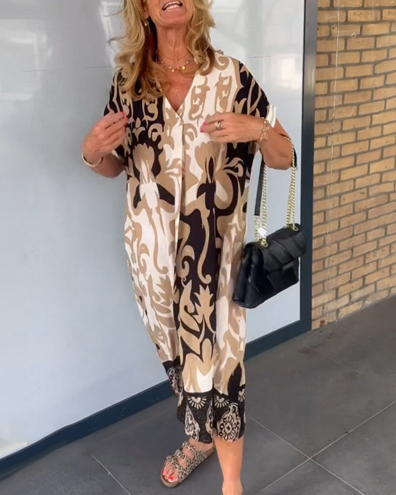 V-neck Geometric Print Dress