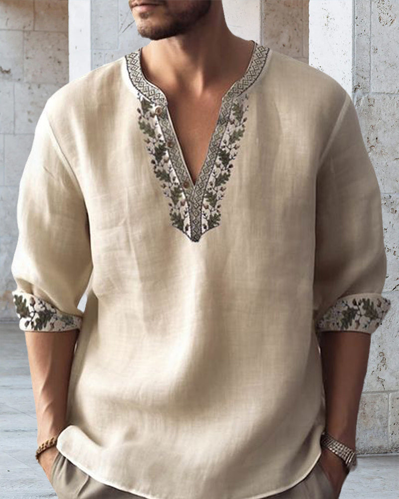 Men's panel print casual v neck top