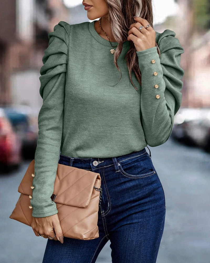 Solid Color Puff sleeve long sleeve  top