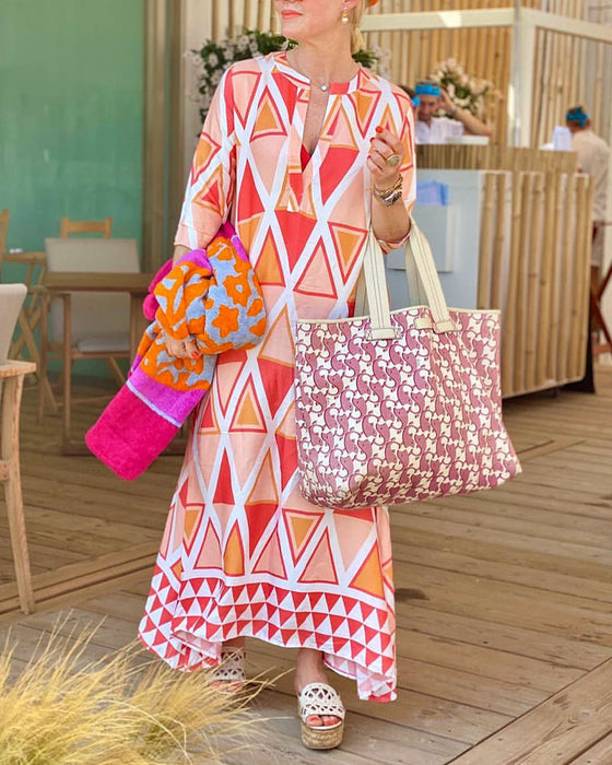 Geometric print v-neck casual dress