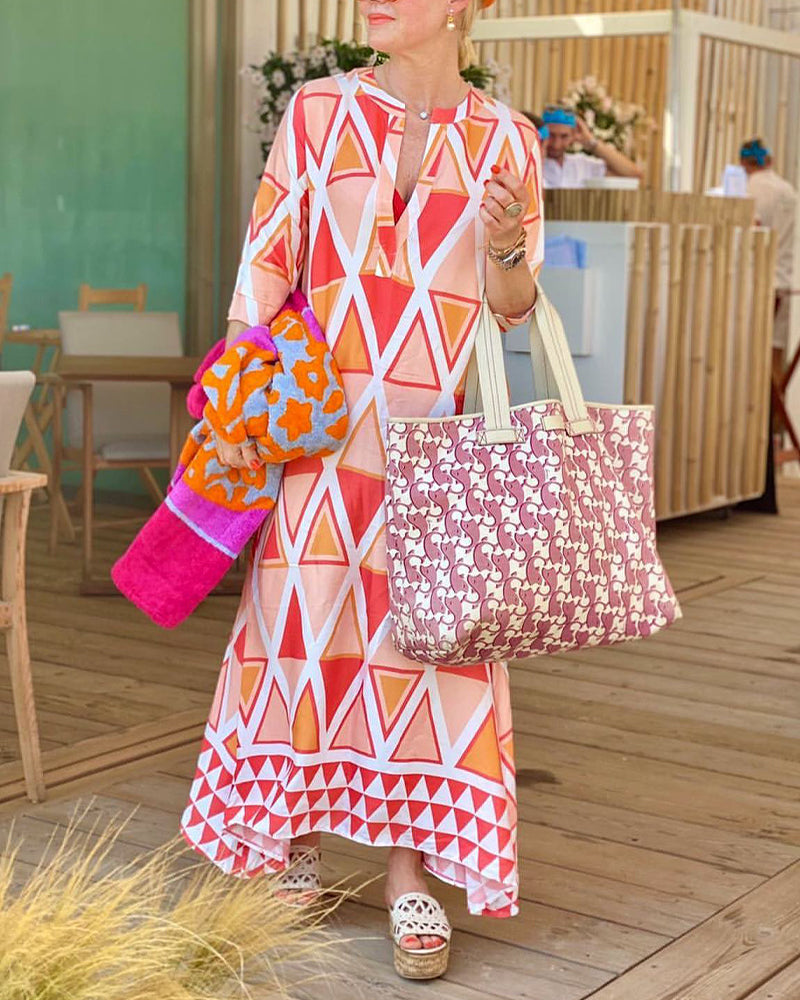 Geometric print v-neck casual dress