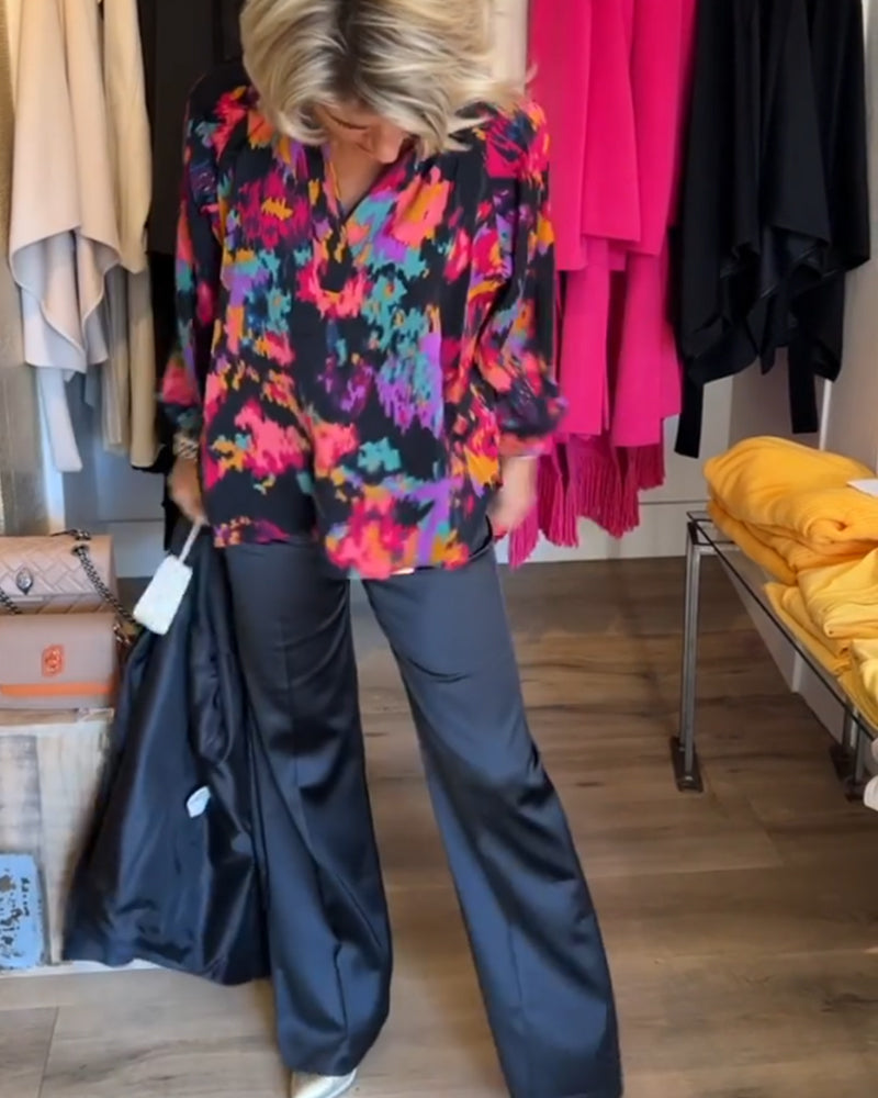 Printed elegant long-sleeved blouse