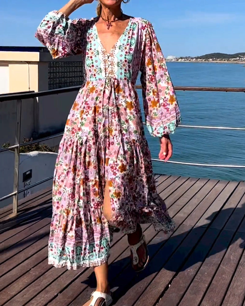 V-neck Floral Print Dress