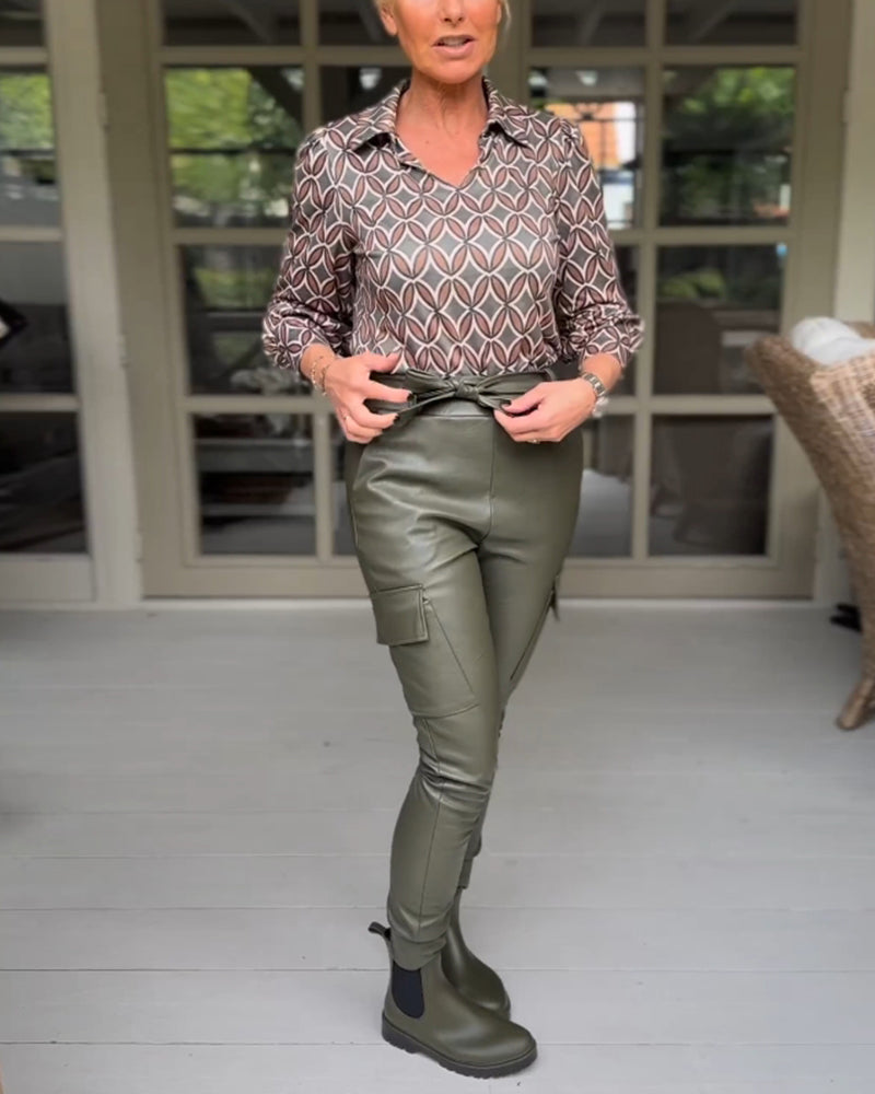 Vintage V Neck Casual Blouse