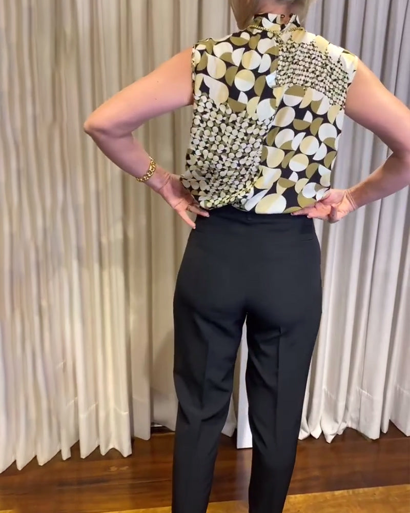 Geometric print turtleneck sleeveless top