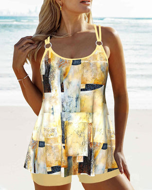 Shoulder strap printed tankini