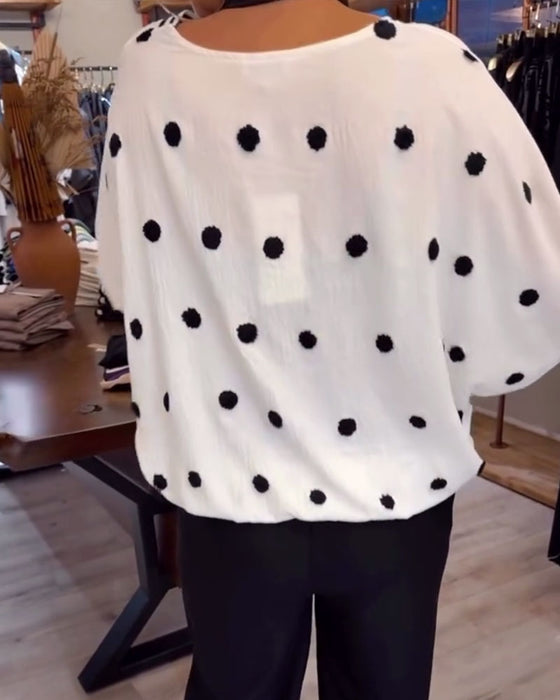 V-Neck Polka Dot Loose Blouse