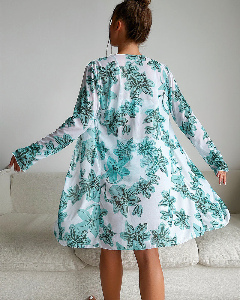 Fashion printed bikini cover-up three-piece set