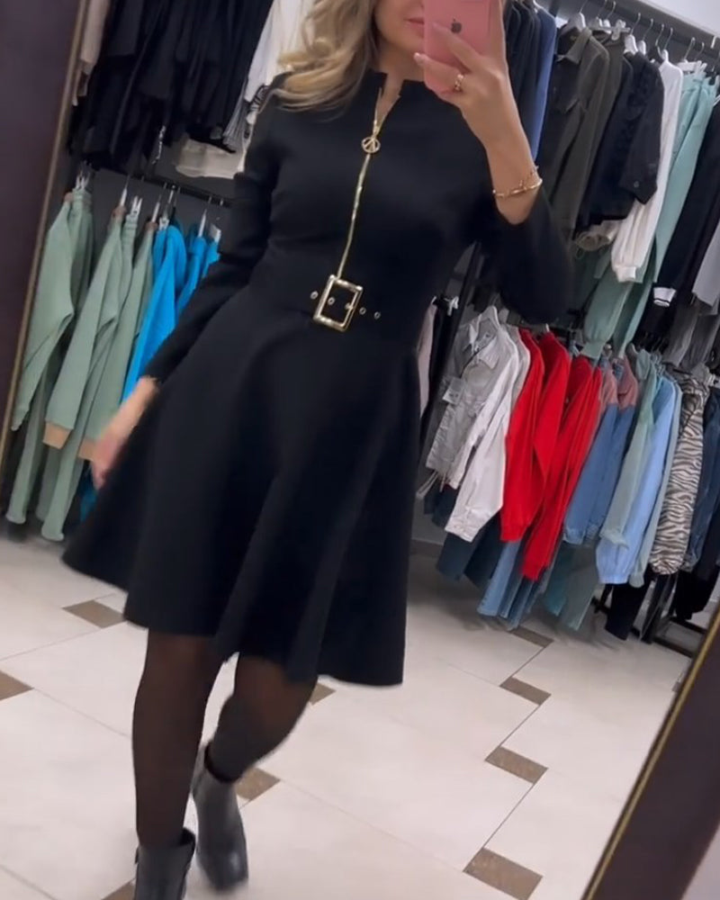 Zipper simple solid color dress