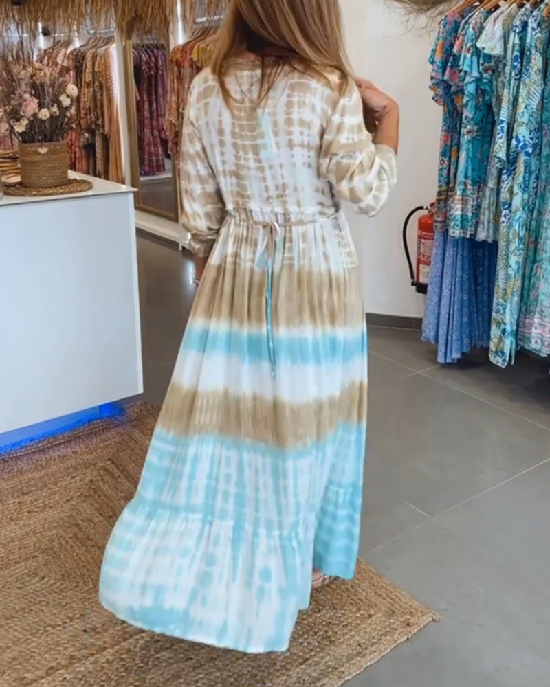 Contrast print strappy casual dress