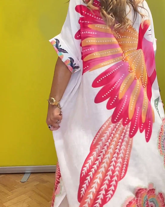 Women's lapel long printed dress