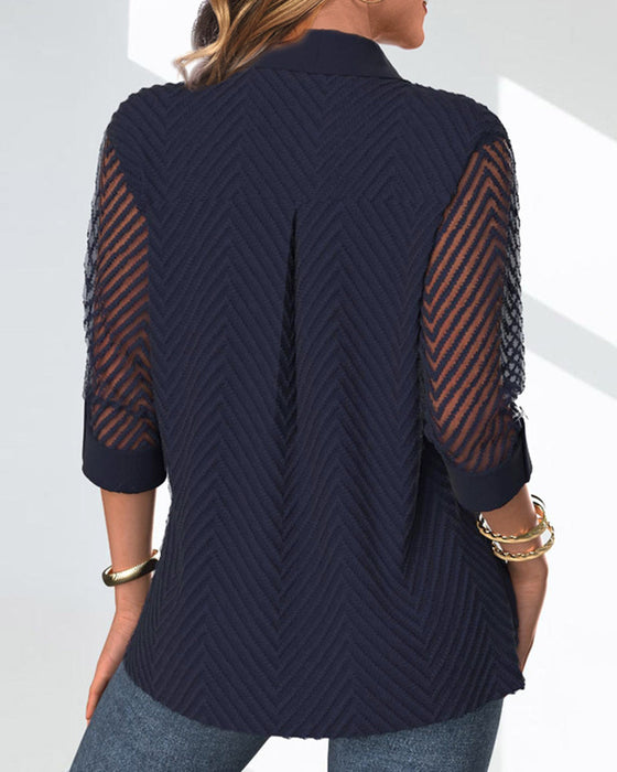 Solid Color Jacquard Top with Buttons