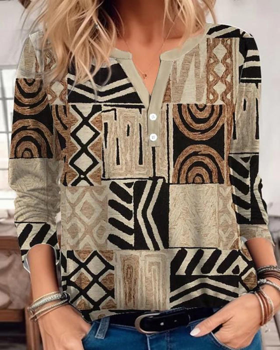Geometric patchwork printed top