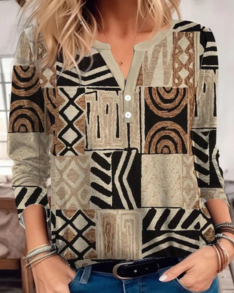 Geometric patchwork printed top