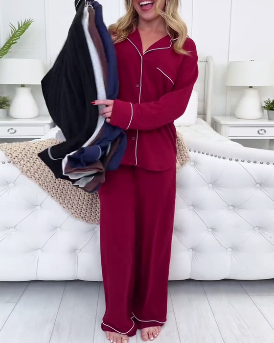 Casual Long-Sleeved Pajamas Two-Piece Set