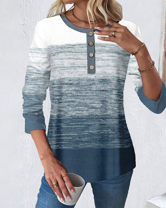 Colorblock button-down long-sleeve top