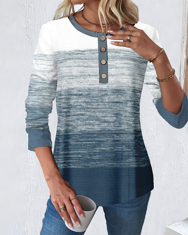 Colorblock button-down long-sleeve top