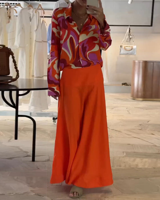 Lapel Colorful Printed Blouse with Buttons