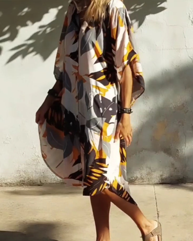 Pocket maple leaf print dress