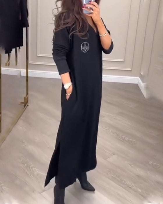 Elegant dress with v-neck side slit