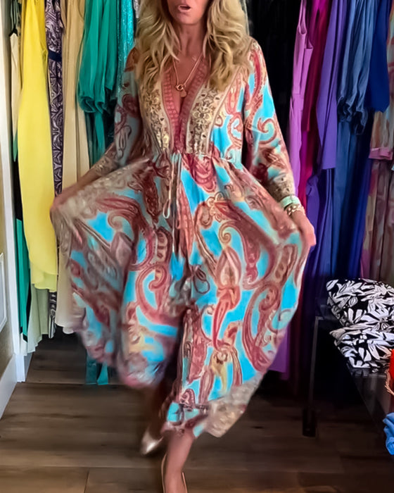 Fashion print long sleeve long dress