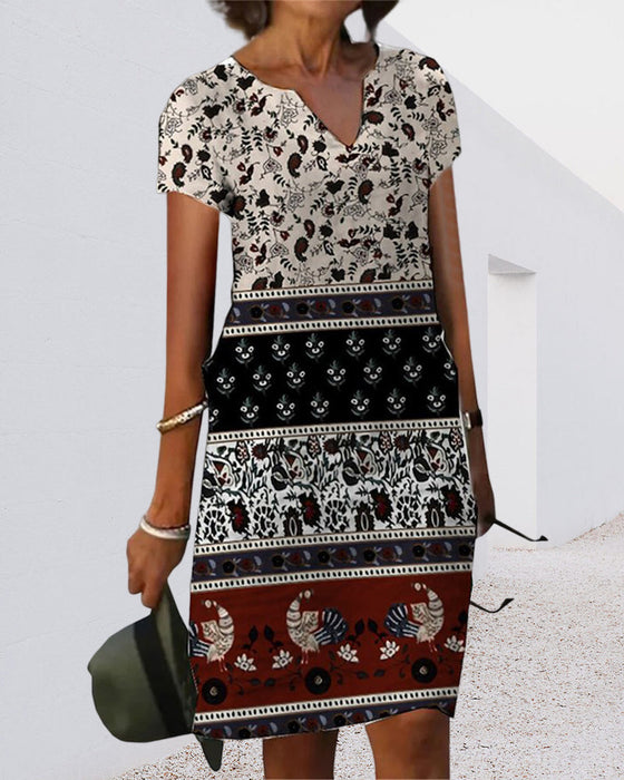 Color block print v-neck dress