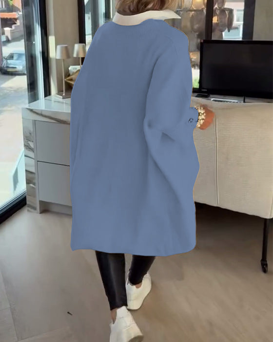 V-Neck Buttoned Asymmetrical Sweater