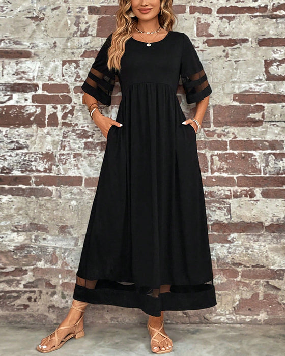 Elegant Mid-Sleeve Casual Crew Neck Dress
