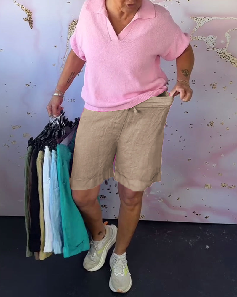 Solid Color Cotton And Linen Casual Shorts