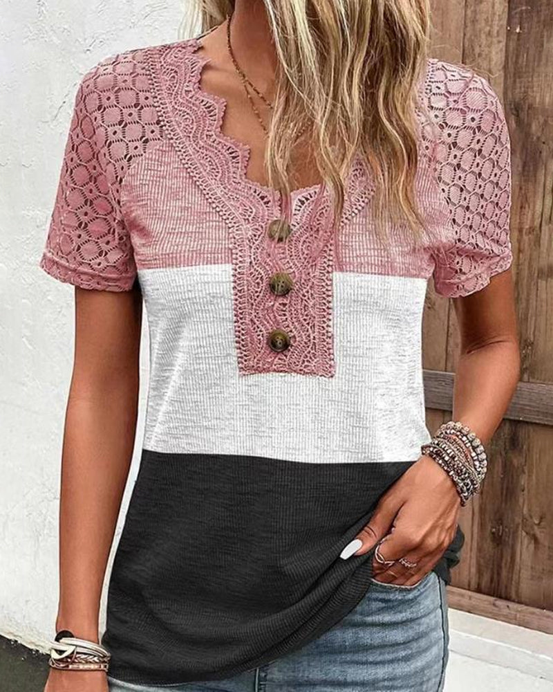 Color block lace T-shirt