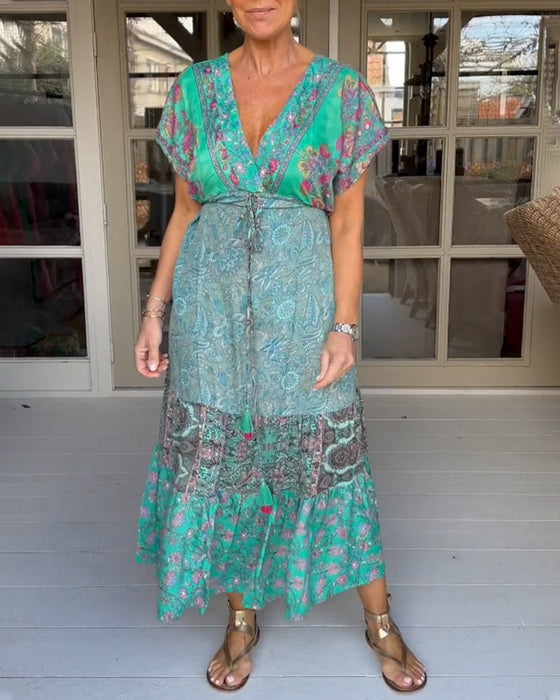 V-neck printed elegant dress