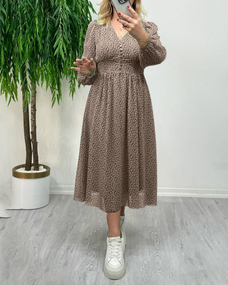 Printed elegant button dress
