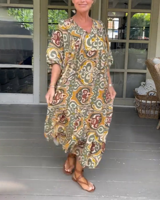 Printed V-neck maxi dress