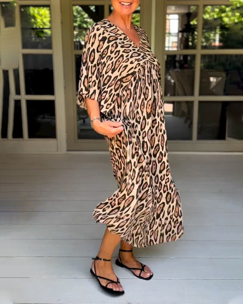 V-neck leopard print dress