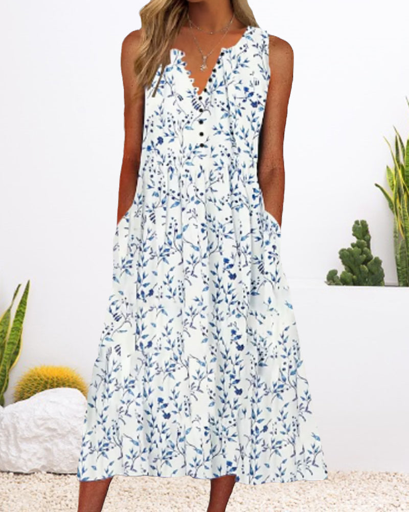 Floral print button tank dress