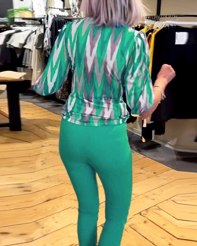 Printed casual deep V top