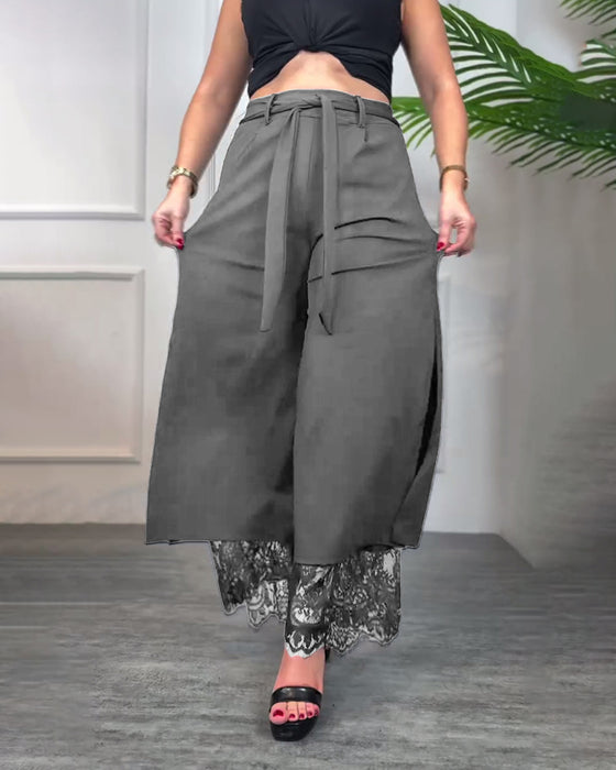 Lace-Trimmed Slit Trousers