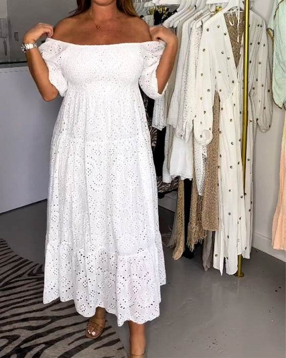 Square collar solid color hollow dress