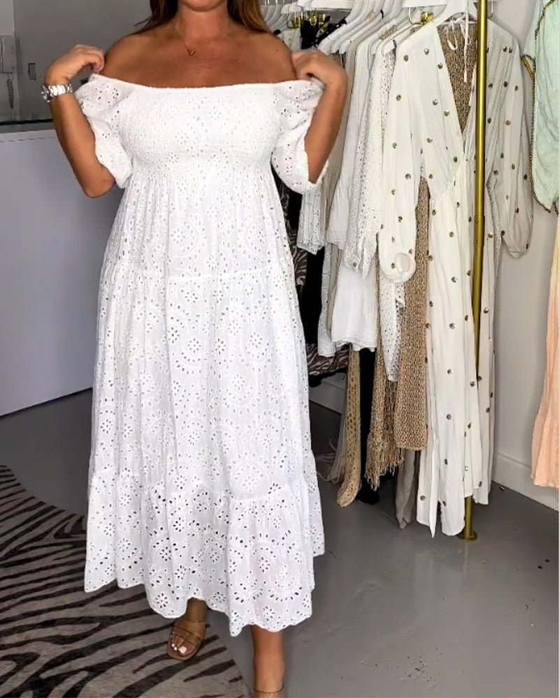 Square collar solid color hollow dress