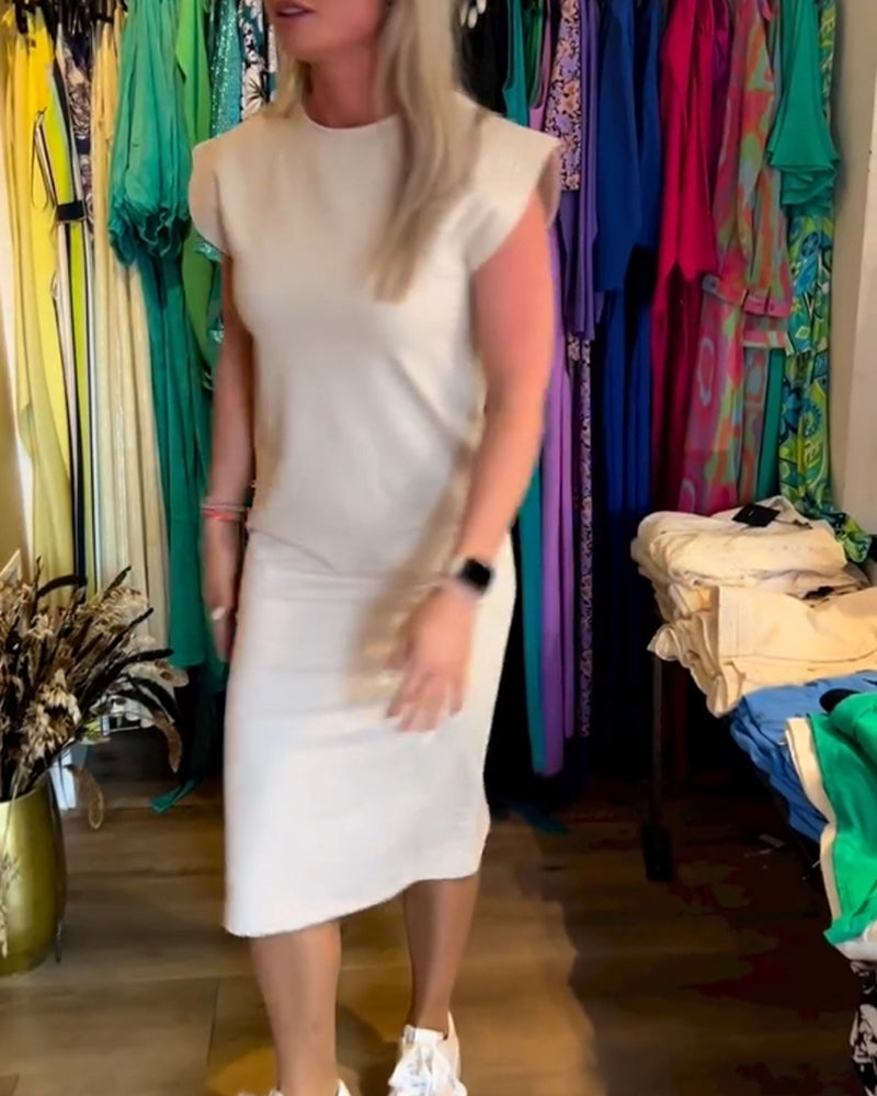 Simple solid color short sleeve dress