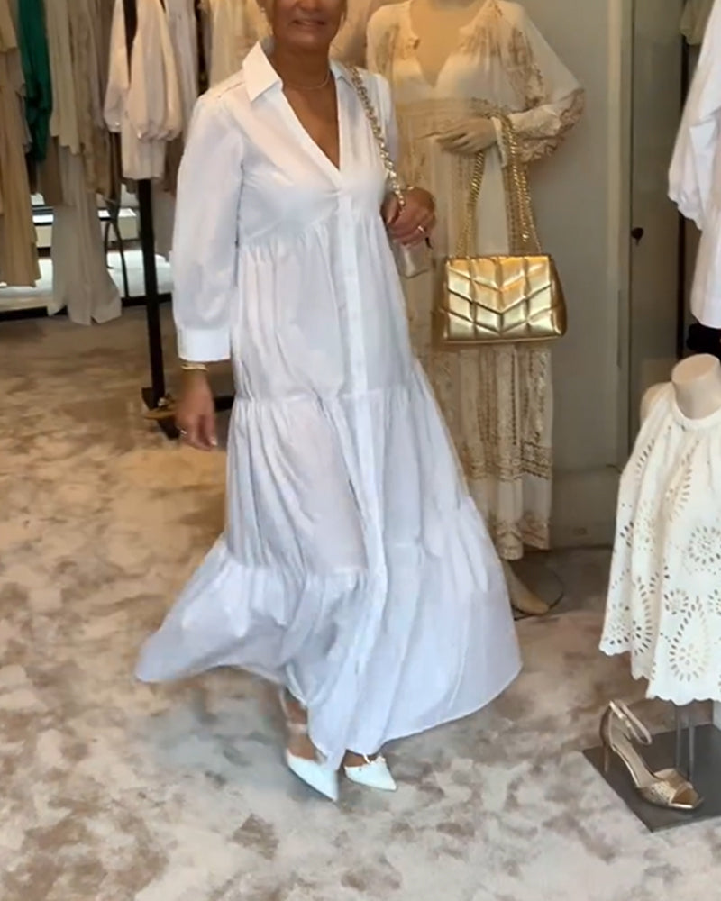 Buttoned lapel patchwork dress