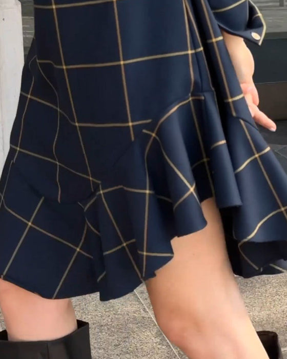 Vintage Round Neck Plaid Dress