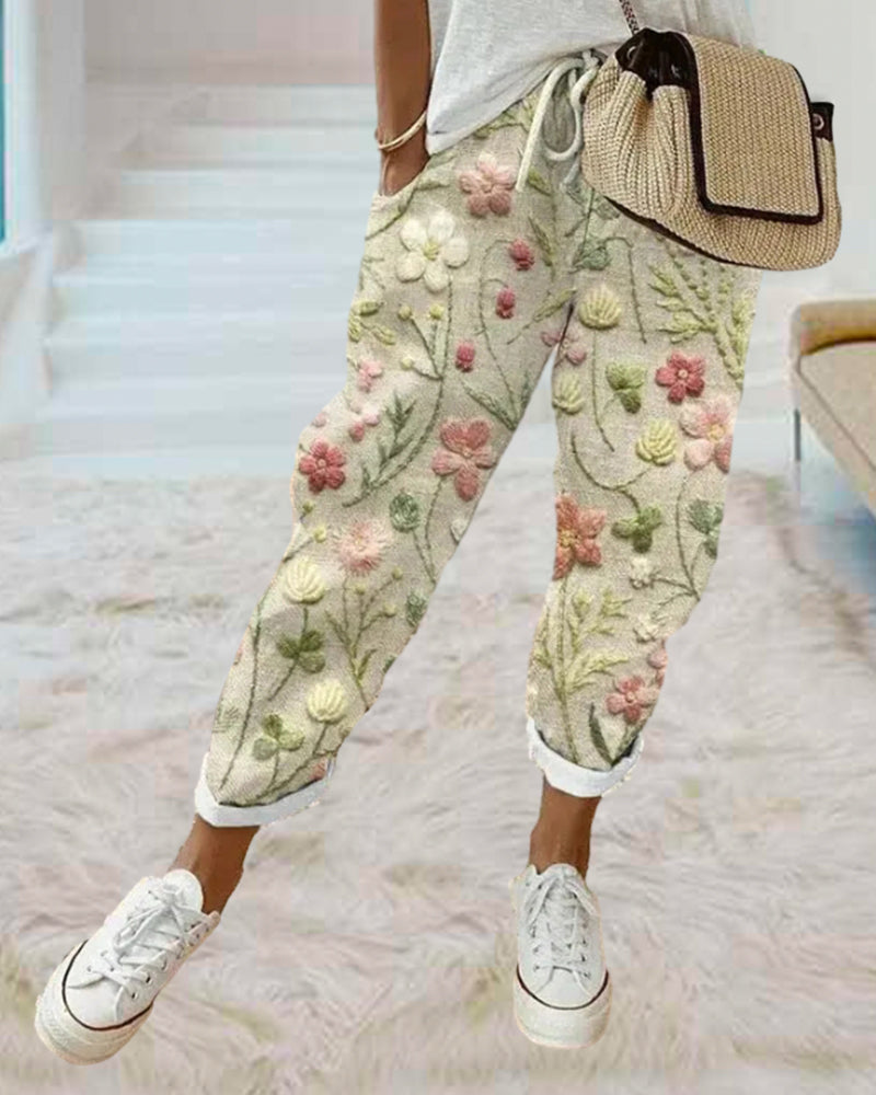 Pocket printed casual pants