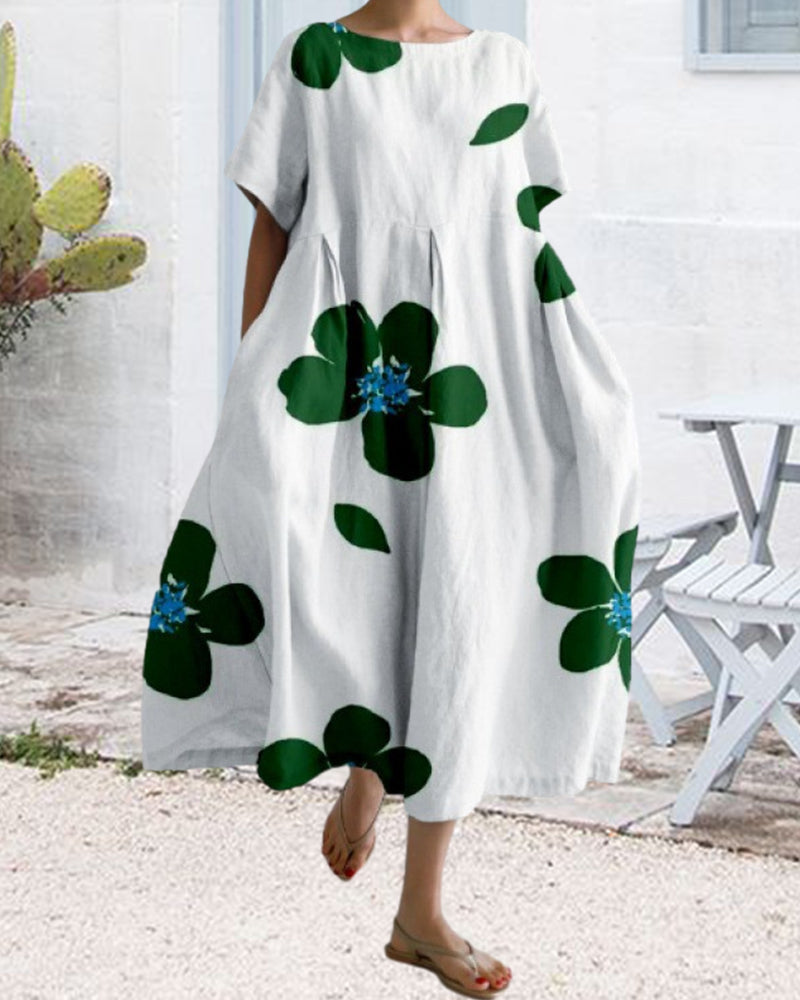 Loose short sleeve printed dress