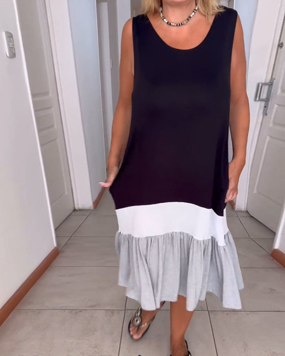 Colorblocked Sleeveless Round Neck Dress
