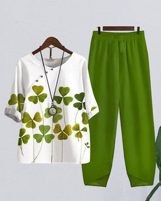 Clover print casual two-piece set