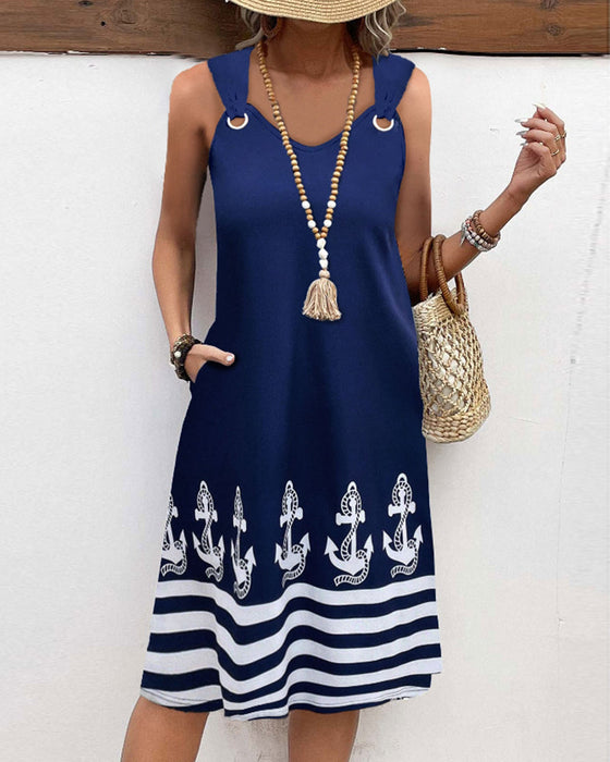 Casual suspender patchwork striped dress