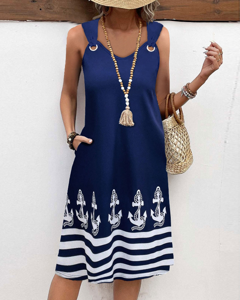 Casual suspender patchwork striped dress