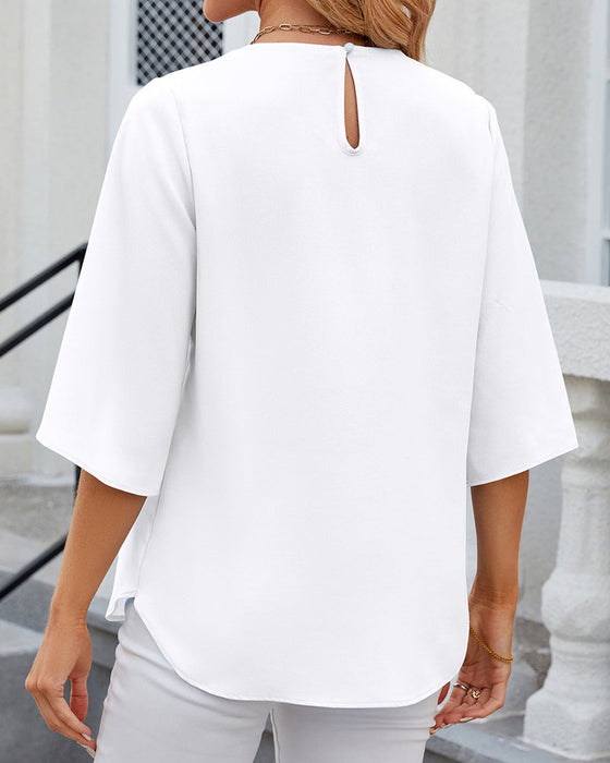 Elegant solid color Blouse with Half Sleeve