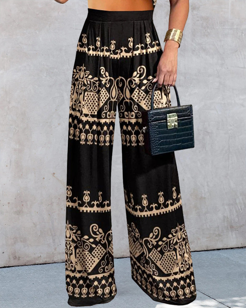 Ethnic style high waisted straight leg pants
